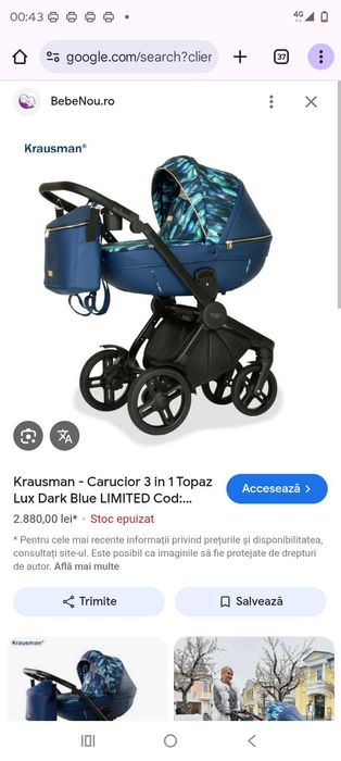 Vlnd cărucior krausman de lux blue 3 1 folosit forte puțin
