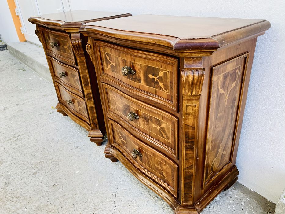 Comode Noptiere Lemn Masiv Intarsie Sculpturi Vintage