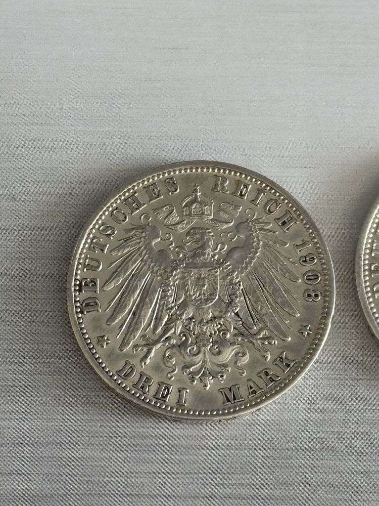 moneda Germania Bavaria Otto 3 marci mark 1908 1913