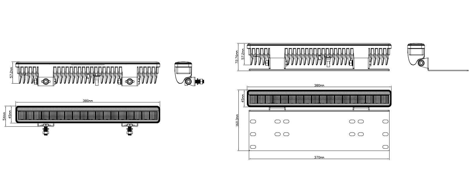 38см LED Лед Бар Със Стойка За Номер Три Функции 55W 12-24V E-Mark