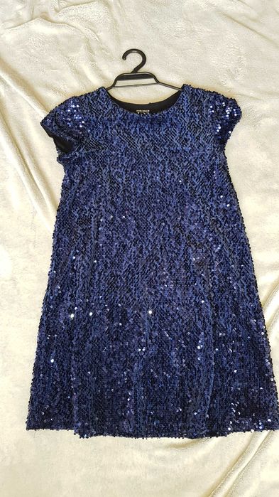 Детска официална синя рокля на пайети 10-11 години до 146см