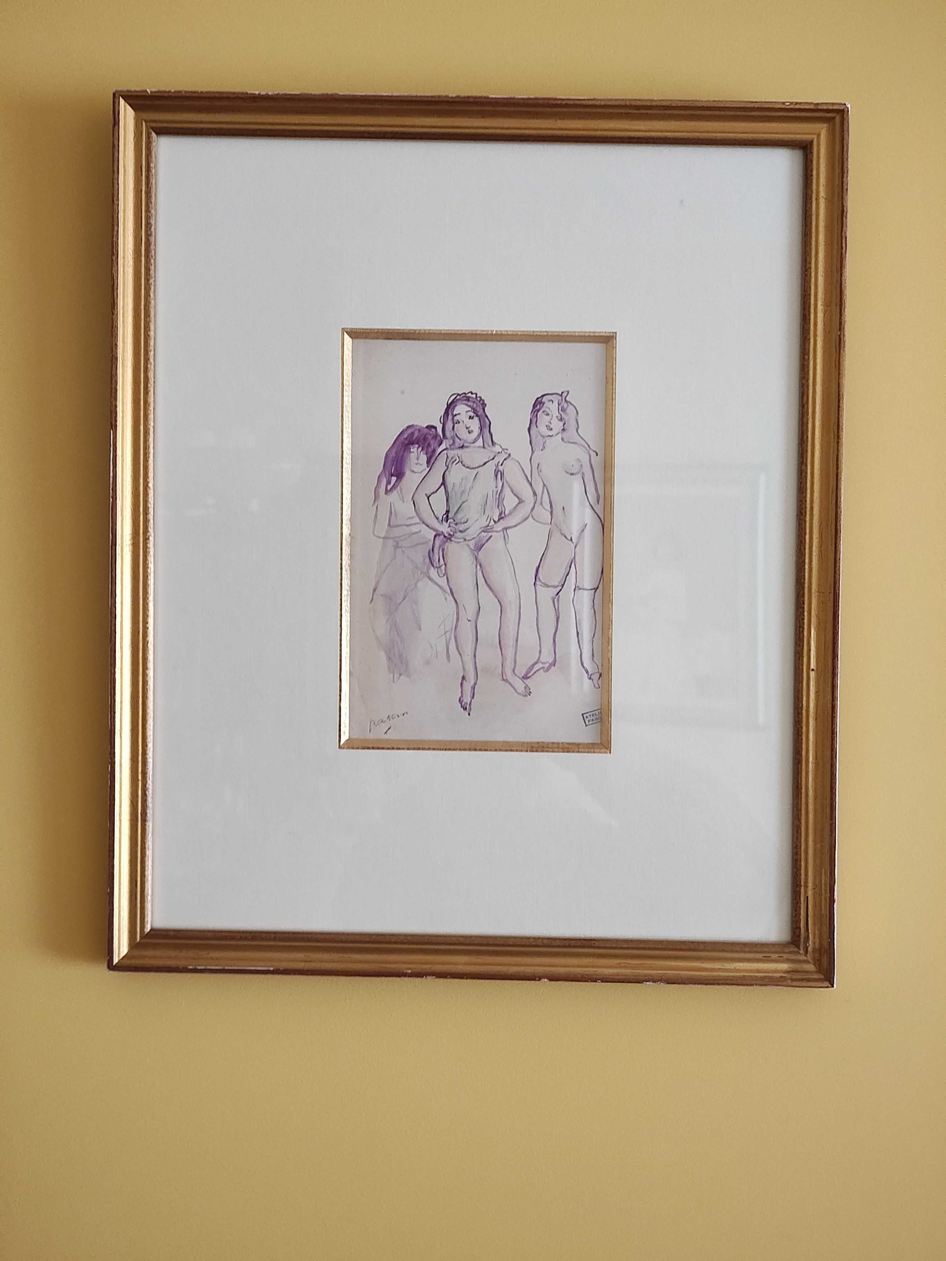 Картина на Юлиус Пинкас (Жул Паскин), туш и акварел със сертификат