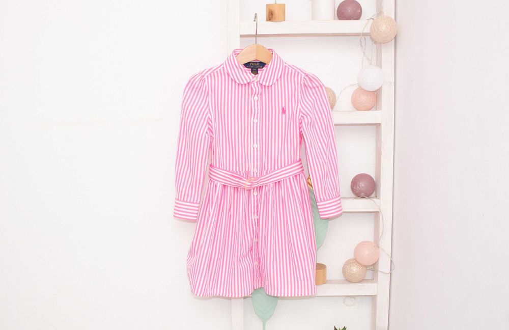 Polo Ralph Lauren оригинална детска рокля розово бяло райе с колан 3 г