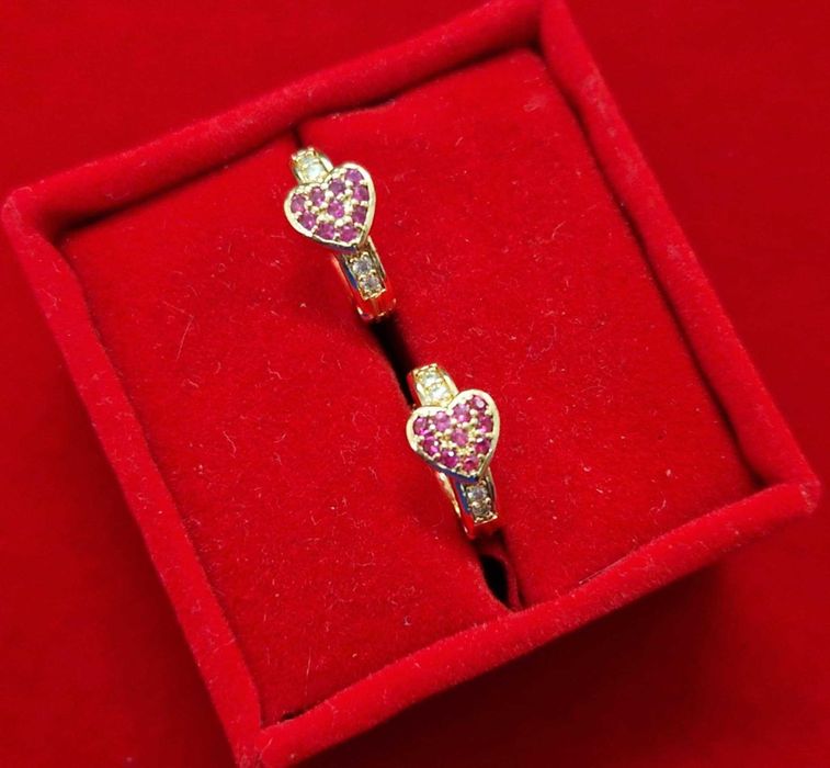 GP90,cercei placati aur 14k,noi/marcati, incuietoare sigura, inima