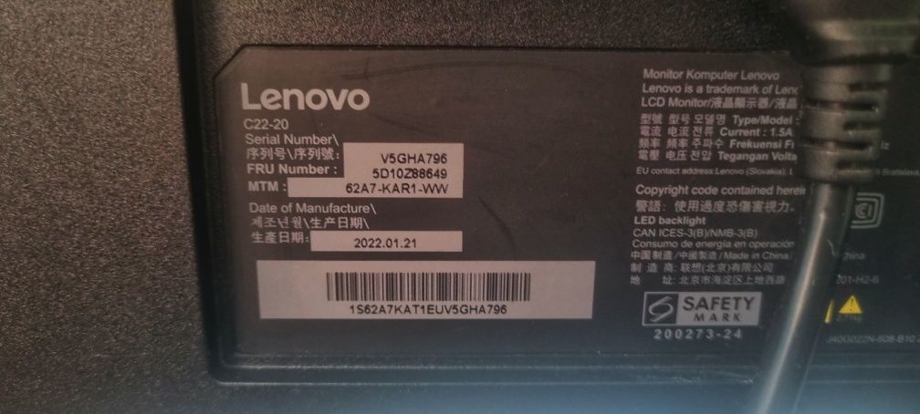Монитор Lenovo ThinkVision C22-20