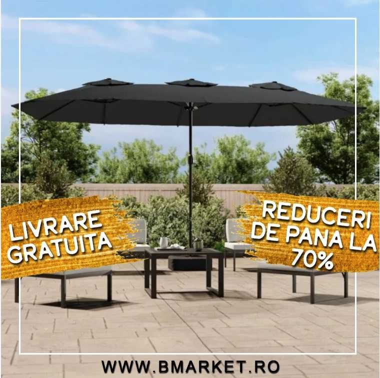 Umbrela de soare gradina/terasa cu lumini LED 450×245 cm Gri Antracit