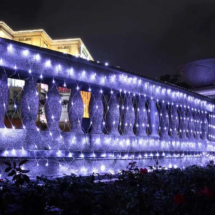 коледни LED мрежички 144 диода студено бяла светлина 8 шоу програми