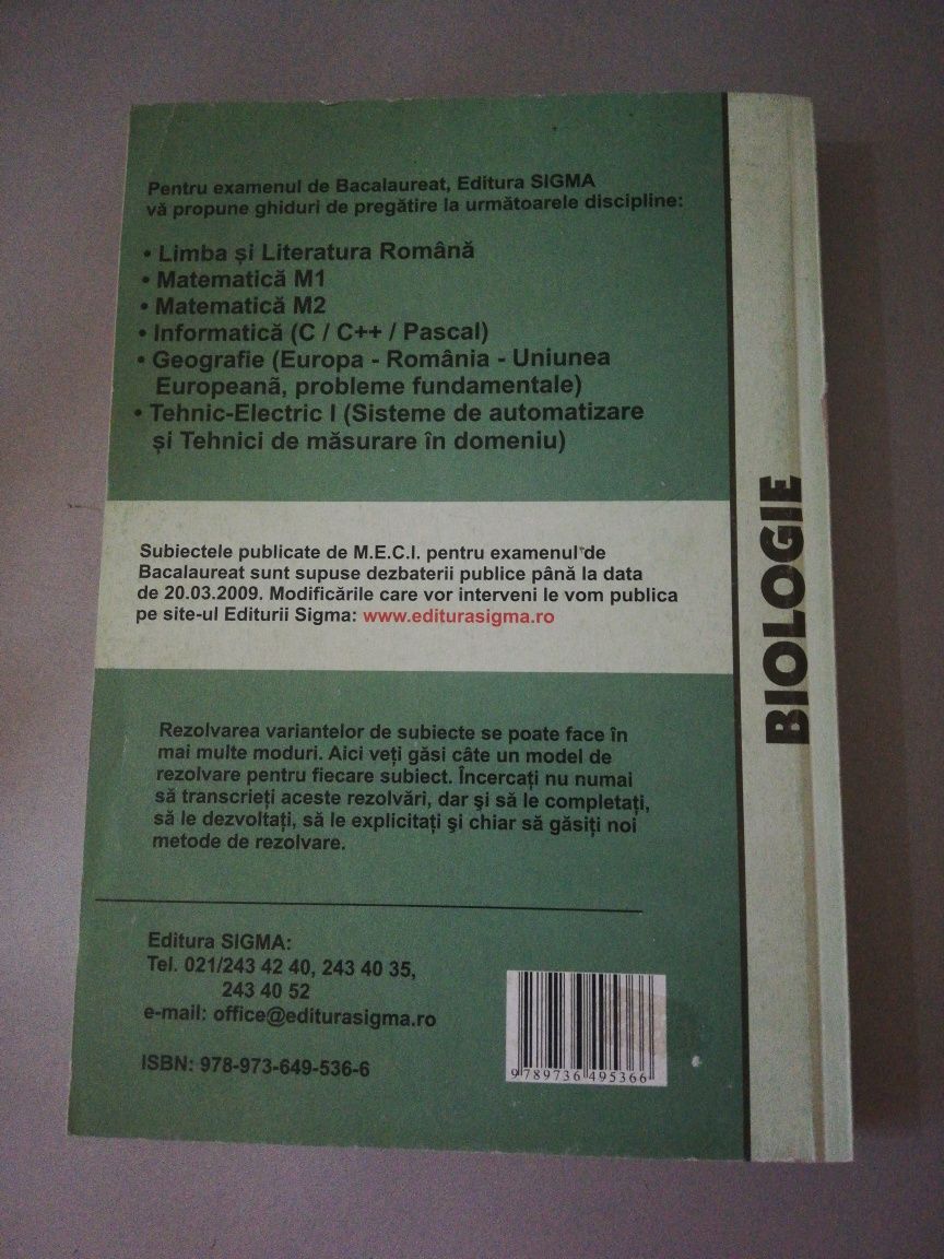 Ghid de pregătire pentru bacalaureat biologie vegetala și animala 2009