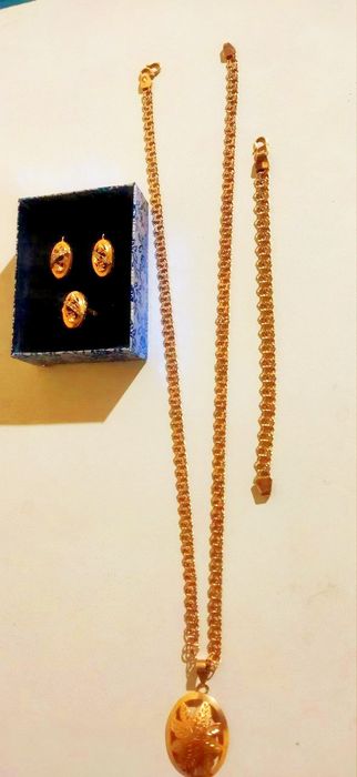 Золотой ювелирный набор - Серьги, Цепочка, Цепочка для браслета