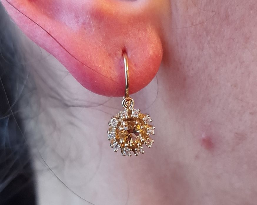 Cercei aur galben 14k citrin și zircon natural