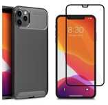 Iphone 11 12 13 14 PRO MAX Husa Carbon Style si Folie Sticla 25D