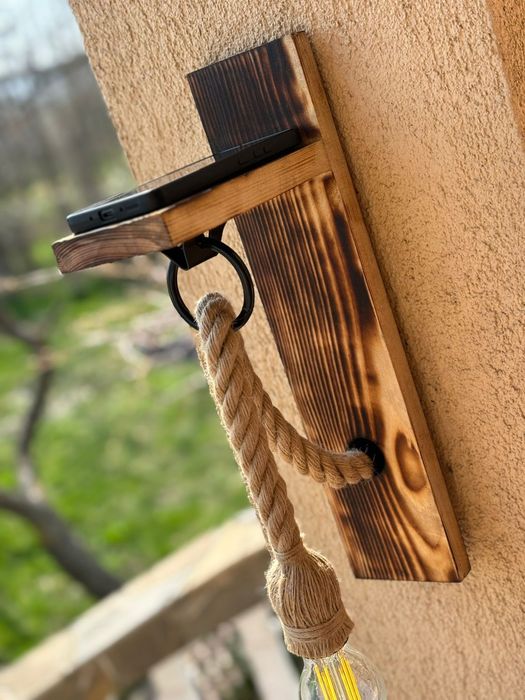 2 Aplice rustice lemn handmade, finisaj antichizat, suport telefon