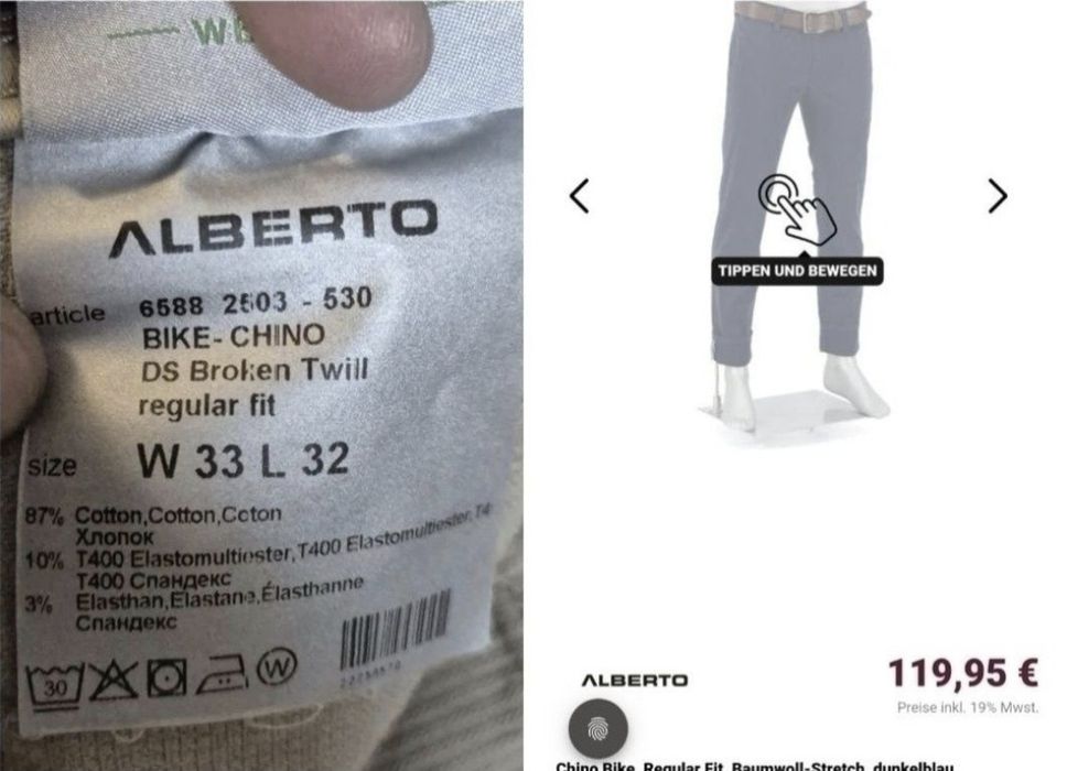 Pantaloni chino Alberto, Ciclism / Bicicletă, Bărbați - W33/L32