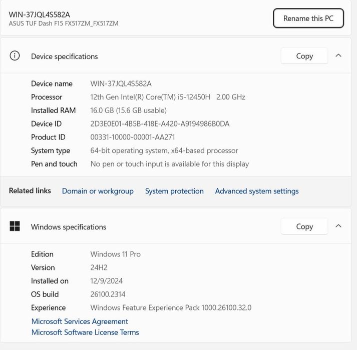 Asus TUF DASH F15 2023, 16 RAM, i5-12450H, RTX 3060