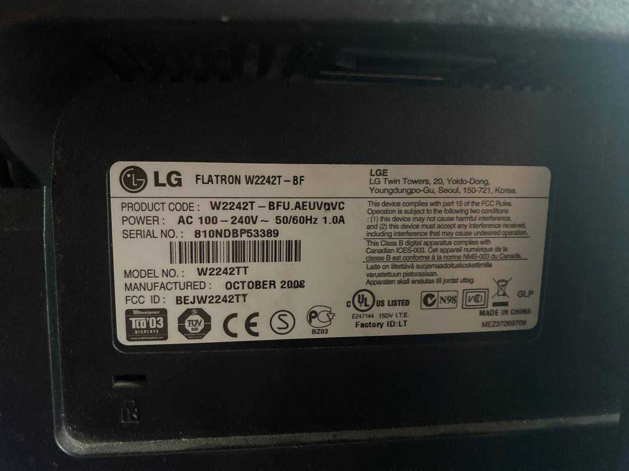 Монитор LG LCD 22" Flatron W2242T-B