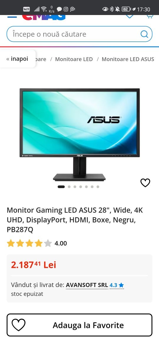 Monitor Gaming LED ASUS 28", Wide, 4K UHD