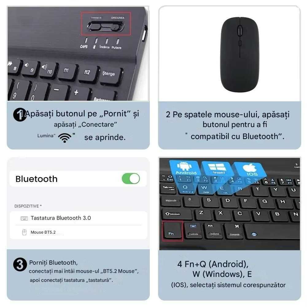 Kit Tastatura si mouse Bluetooth/2.4G reincarcabile  Alb sau Negru