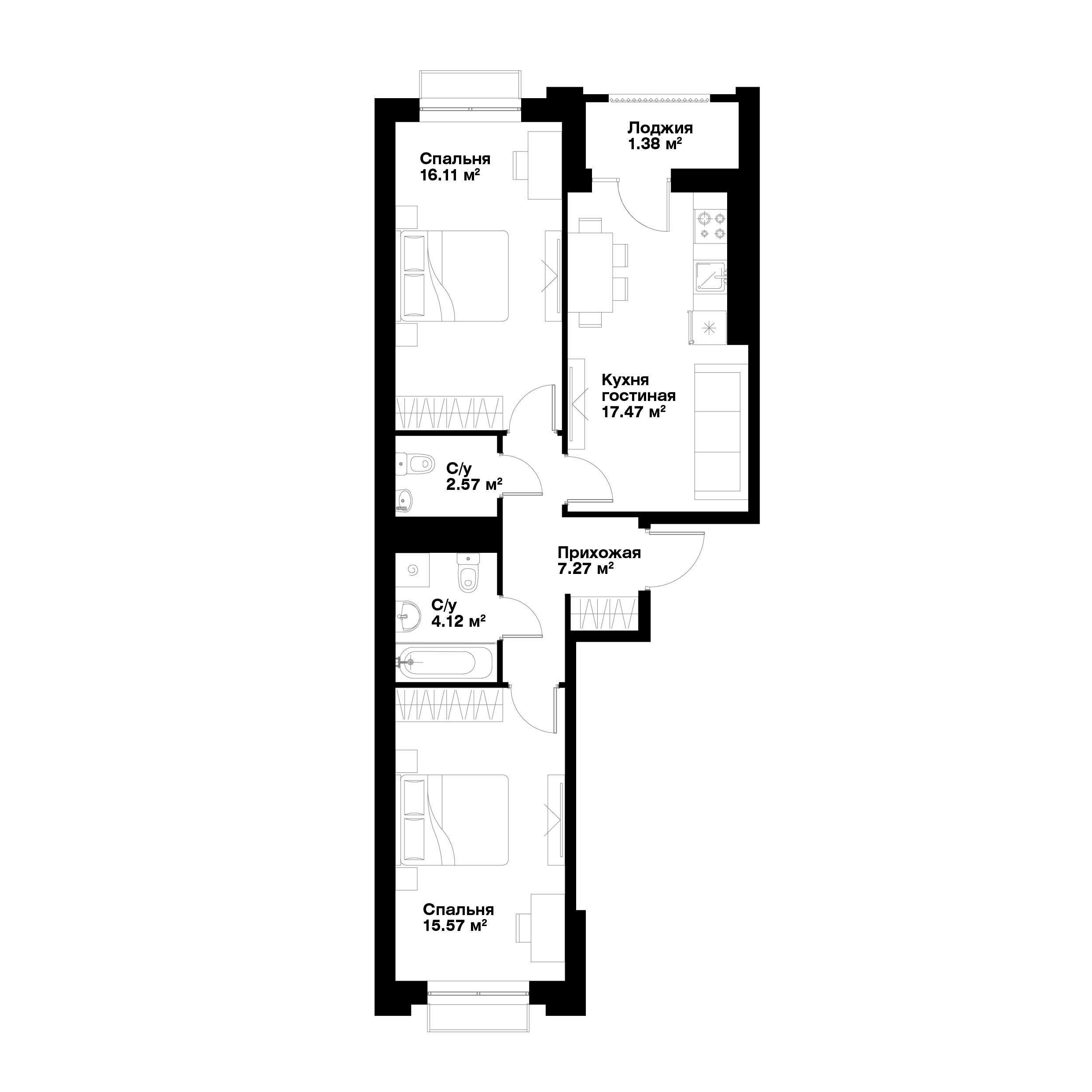 2-xonali xonadonlar | 2-комнатные квартиры ЖК O'z Makon - Golden House