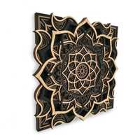 Tablou Mandala decorativ din lemn cu Foita de Aur 24k, 3d multistrat