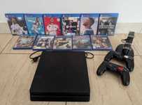 Pachet PS4 Slim complet: Consolă, 2 Controllere, 11 Jocuri + Stand