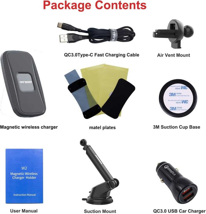 Магнитно QI бързо безжично зарядно за кола Yianerm