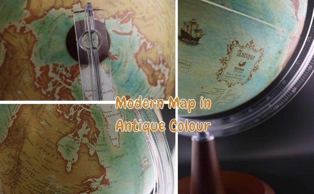 Glob pământesc luminos EXERZ 30 cm, design vintage, hartă în engleză