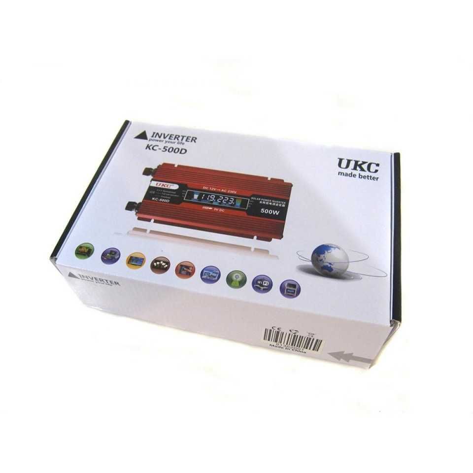 Инвертор с Дисплей 12V-220V, 500W (UKC)