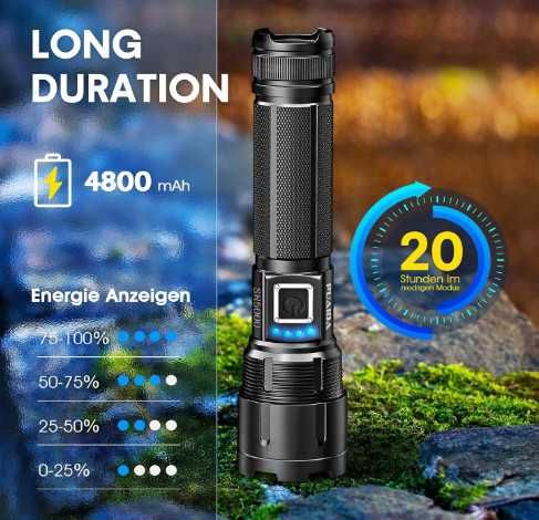 Тактически LED фенер PUAIDA, 10 000 LM, 4800 mAh батерия