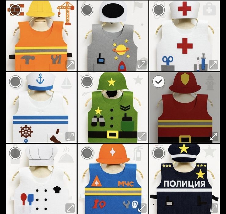 Детсие костюмы профессии, на осенни баллы все для подделок