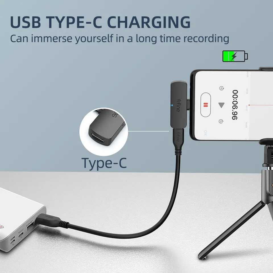 микрофон FIFINE M6, безжичен USB Type-C за блогове и видеоклипове