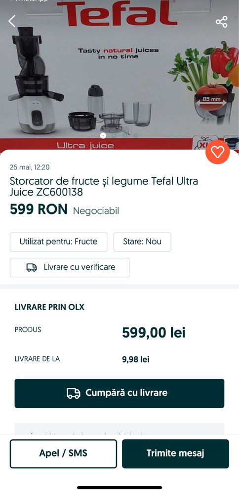 Storcator de fructe și legume Tefal Ultra Juice ZC600138