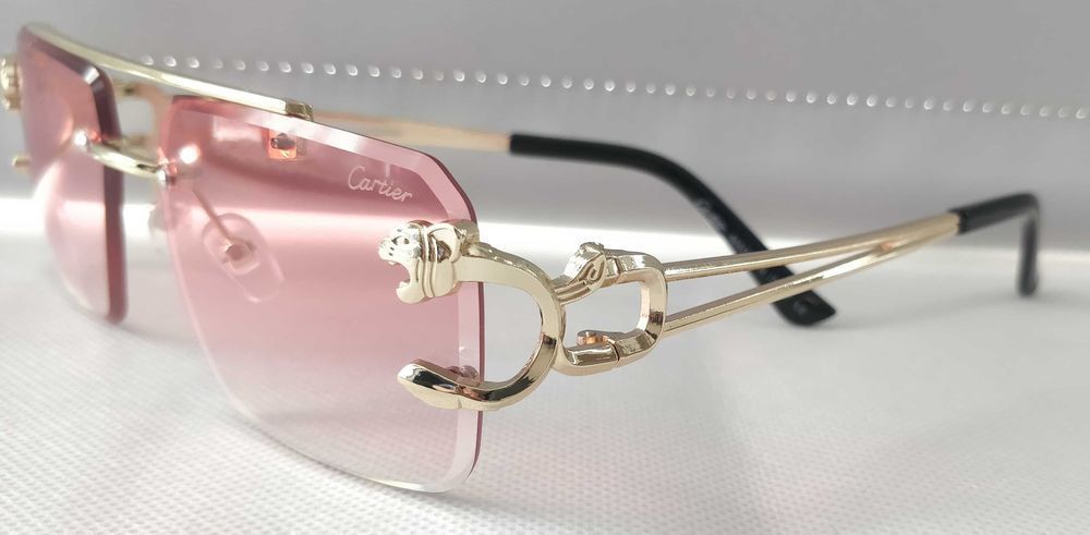 Ochelari de soare Cartier model 2, lentile roz, rama aurie