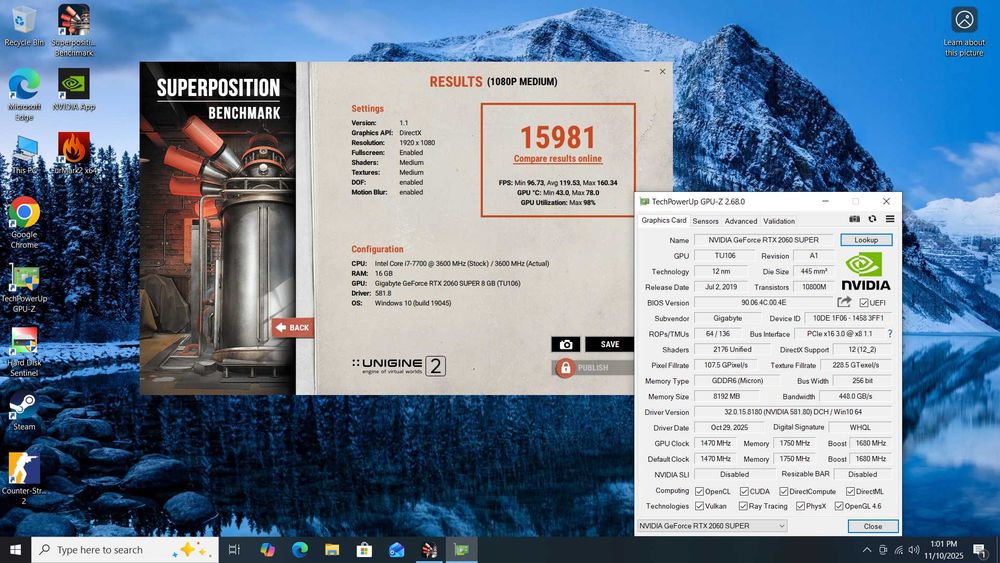 Placa video PCie Gigabyte Nvidia RTX 2060 Super 8Gb DDR6