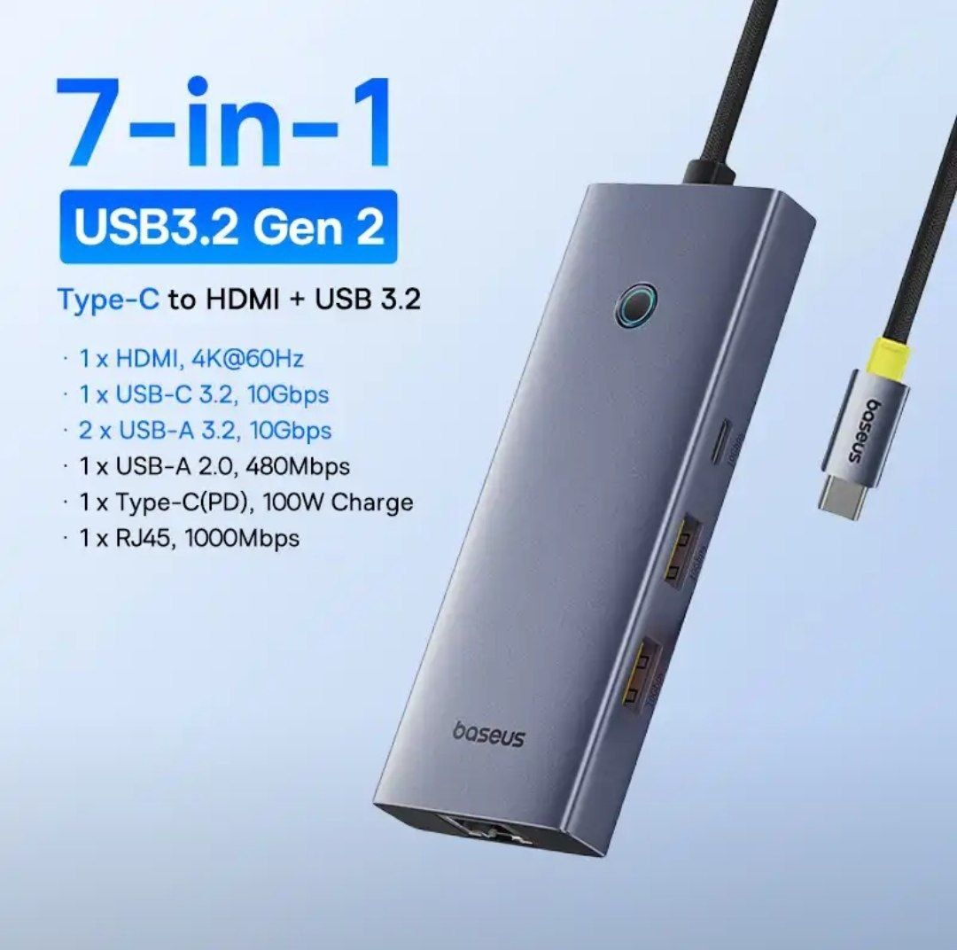 Baseus Hub Концентратор 7 в 1 USB 3.2 RJ45