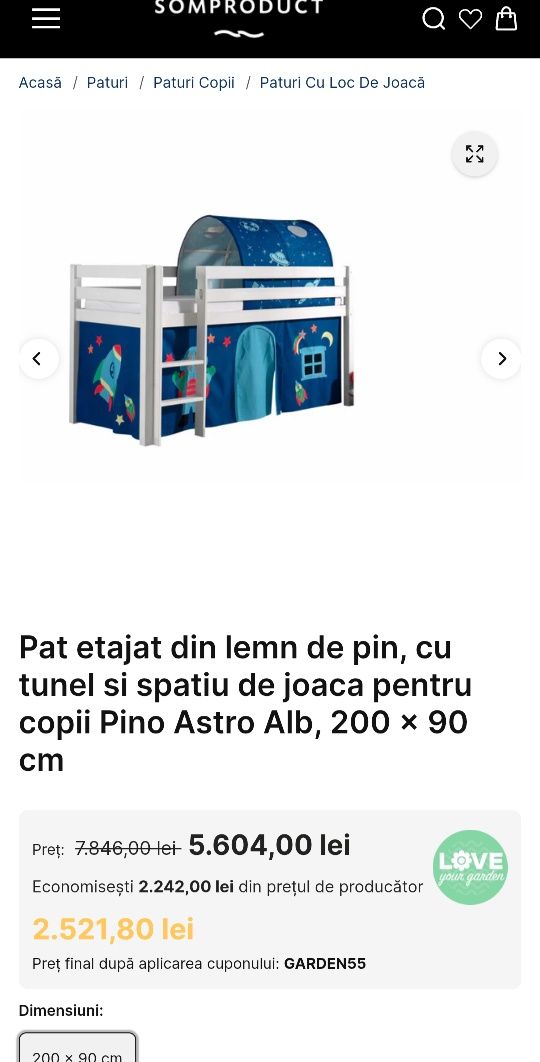 Pat etajat cu spatiu de joaca sub el