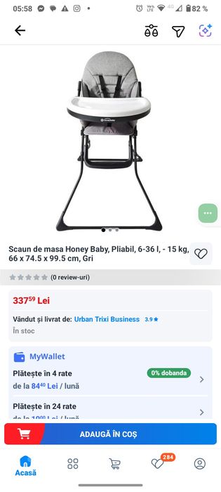 Scaun masă bebe, max 15 kg.