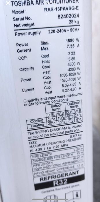Инверторен климатик TOSHIBA Shorai EDGE 13000BTU 13ка R32