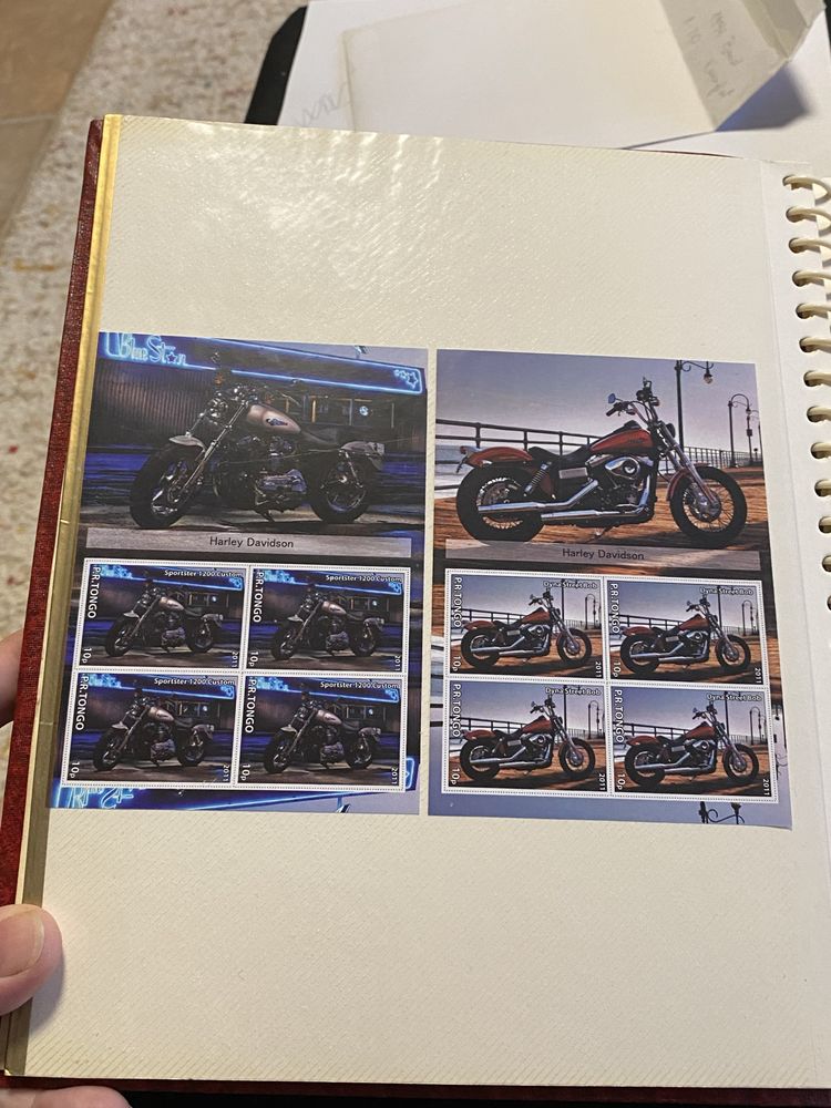 Harley Davidson, album, clasor colite, timbre ilustratii motociclete