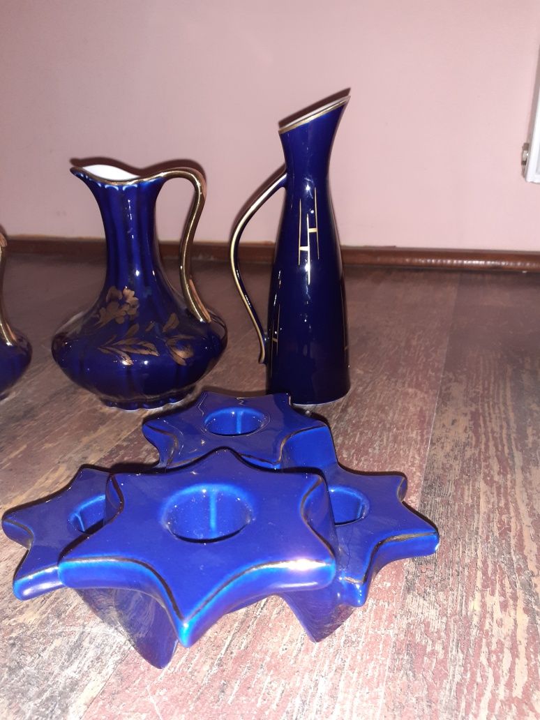 Ceainic, vaze, suport lumânare, obiecte decorative porțelan cobalt