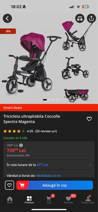 Tricicleta ultrapliabila Coccolle Spectra Magenta