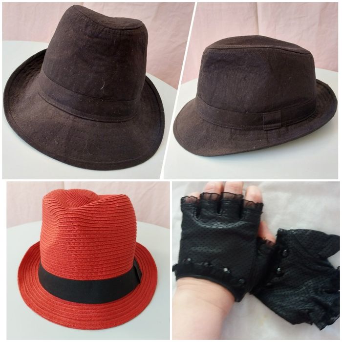 Шляпа, бижутерия, серьги, колье, клатч, ремень, бигуди