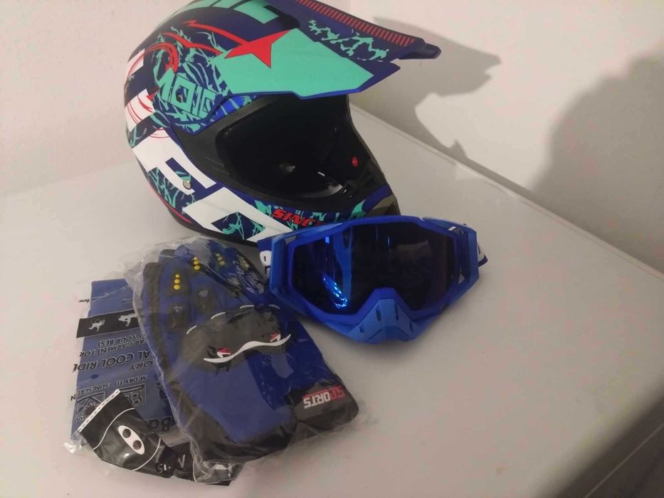 Set casca enduro+Ochelari+Manusi+Cagula