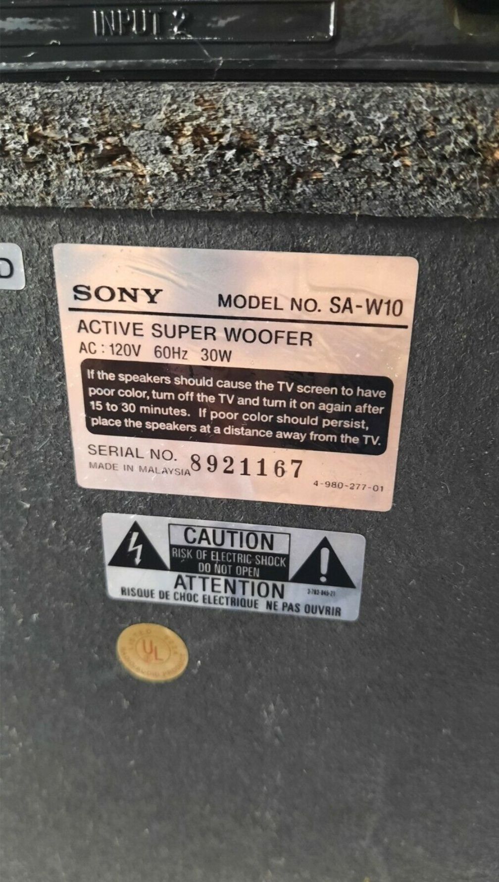 SONY SA-W10 POWERED Super Sub-Woofer