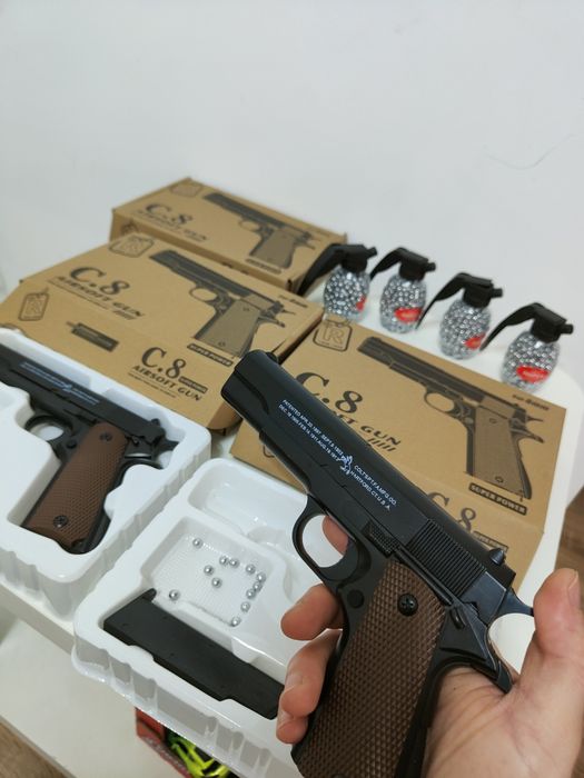 Pistol cu bile AIRSOFT full metalic+ bile plastic 1000buc , Arc Spring