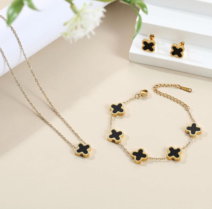 18к златно покритие гривна, колие, гердан, ланец, обеци van cleef