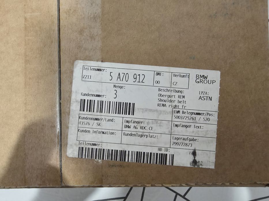 Centura X5 X6 X7 dreapta fata pasager M Originala BMW 72115A70912