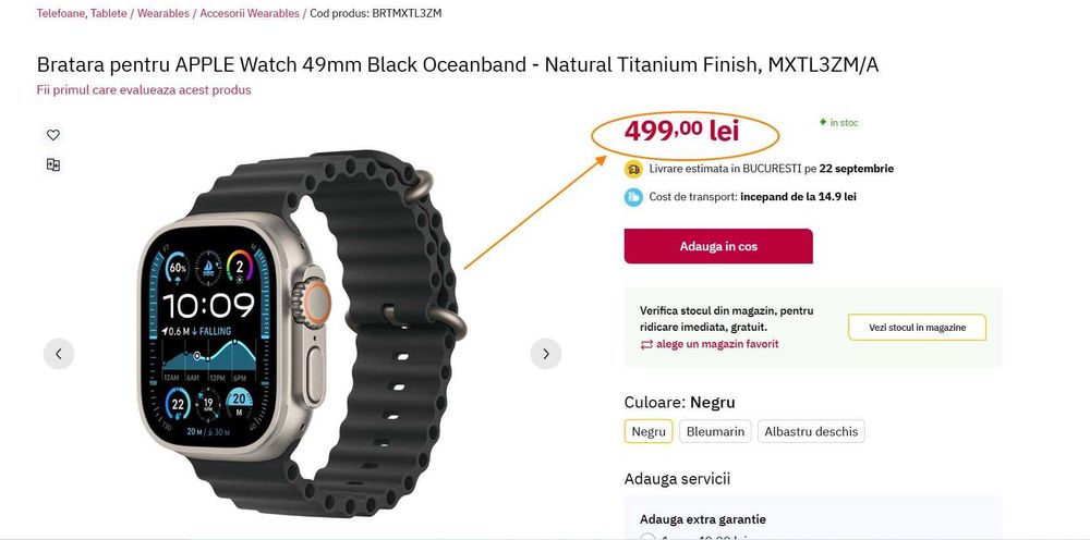 Bratara Apple Watch 49mm Ocean Band - Titanium Finish,(Super Ofertă).