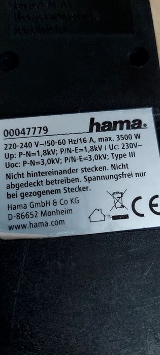 Prelungitor Hama 6 prize 1.5 m cu protecție 3500w