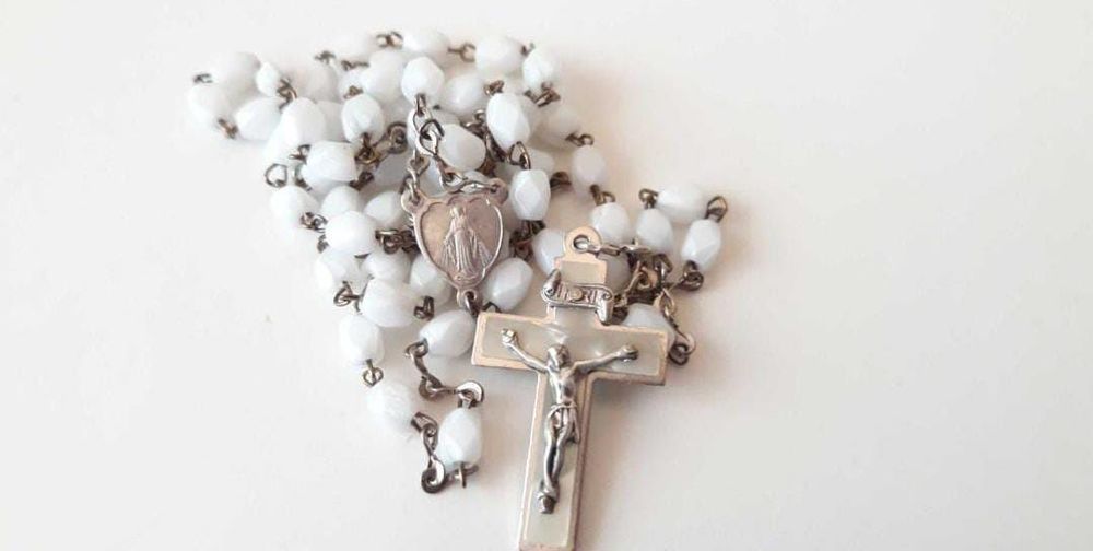 Vechi Rozariu Rugaciune cu sidef Cruce si medalion 59 bile , Germania