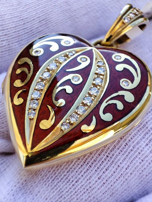 Fabergé Masterpiece Victor Mayer Pandantiv Aur 18K Diamante Email Rosu